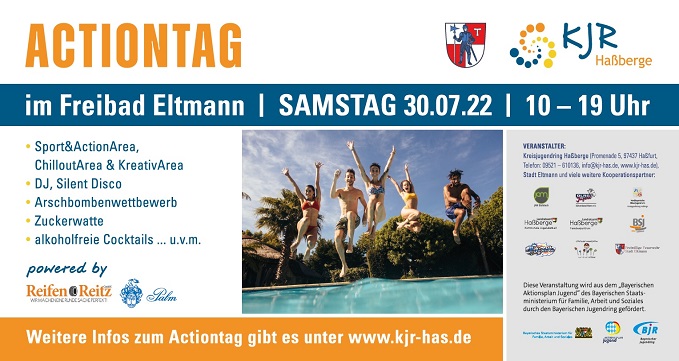 Titelseite des Flyers für den Actiontag im Freibad Eltmann am 30.07.2022