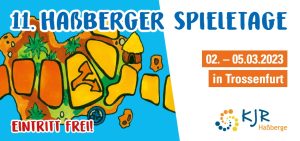 Titelseite des Flyers für die 11. Haßberger Spieletage vom 02.03. bis 05.03.2023 in Trossenfurt