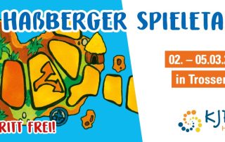 Titelseite des Flyers für die 11. Haßberger Spieletage vom 02.03. bis 05.03.2023 in Trossenfurt