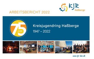 Titelseite des Arbeitsberichts des Kreisjugendring Haßberge 2022 zum 75 Jährigen Jubiläum