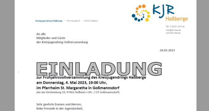 Kopf der Einladung zur Frühjahresvollversammlung 2023