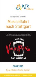 Titelseite des Flyers für die Ehrenamtsfahrt nach Stuttgart zum Musical "Tanz der Vampire"