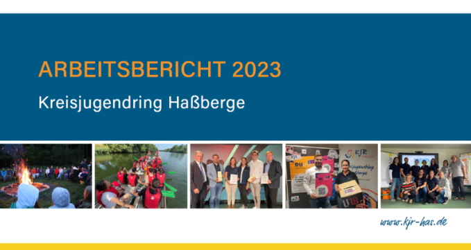 Frontseite des Arbeitsberichts 2023 mit verschiedenen Bildern darauf