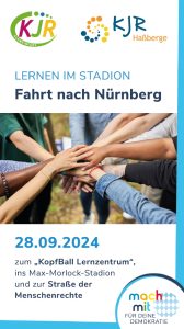 Flyer des Kreisjugendring Haßberge und Kreisjugendring Schweinfurt für eine Fahrt nach Nürnberg zum KopfBall Lernzentrum am 28.09.2024