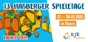 Werbeflyer für die 13. Haßberger Spieletage vom 27.03.2025 bis zum 30.03.2025 in Ebern