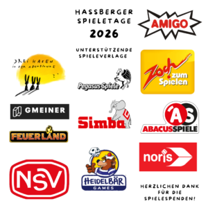 Logos der Spieleverlage die die Haßberger Spieletage 2026 in der VG Theres unterstützen.